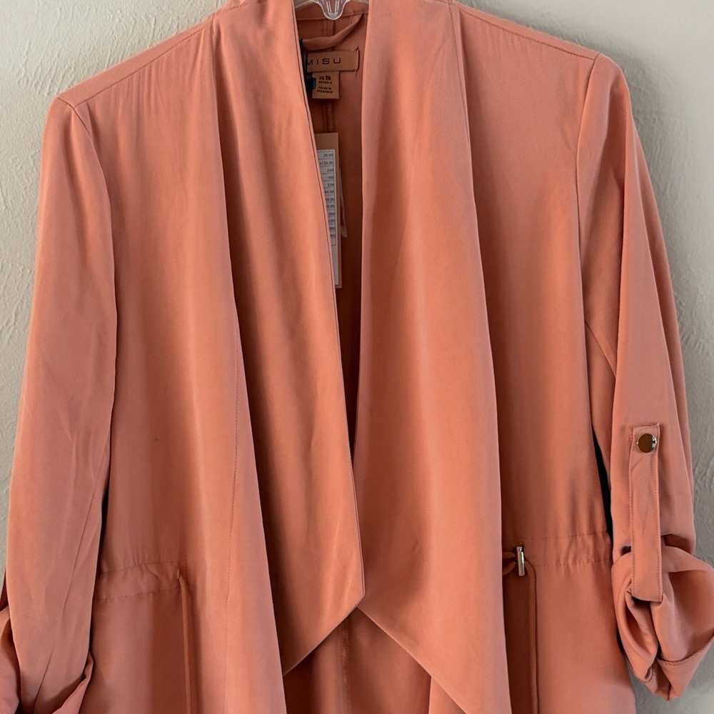 Amisu Women's Peach Blazer/Jacket Open Front Roll Tab Sleeves Size Small - Picture 4 of 13